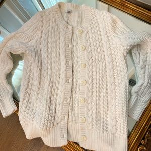 L.L. Bean White Cable Knit Cardigan